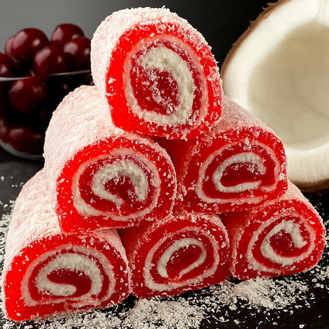 Saldus vyšnių lukumas su kokoso drožlėmis