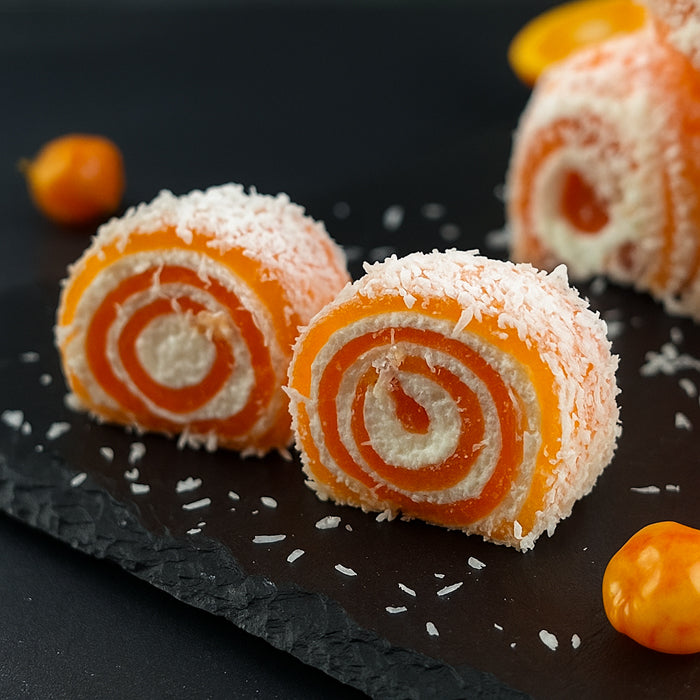 Apelsīnu lukums ar vaniļas pastilu un kokosa skaidiņām