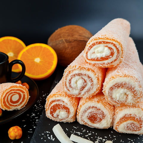 Apelsīnu lokums ar vaniļas pastilu un kokosriekstu skaidiņām