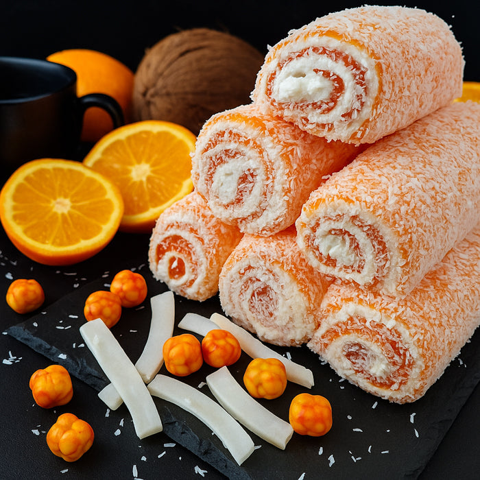 Apelsīnu lukums ar vaniļas pastilu un kokosa skaidiņām