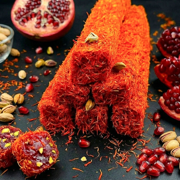 Granatapfel-Lokum mit mexikanischem Safran und Pistazien