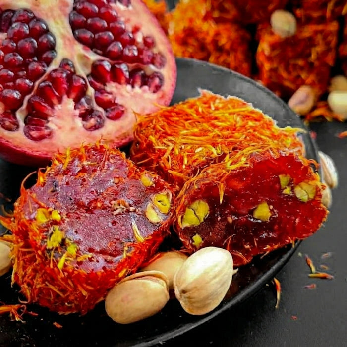 Granatapfel-Lokum mit mexikanischem Safran und Pistazien