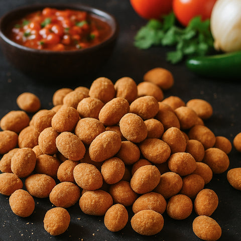 Kraukšķīgi zemesrieksti salsa glazūrā