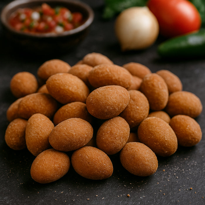 Kraukšķīgi zemesrieksti salsa glazūrā