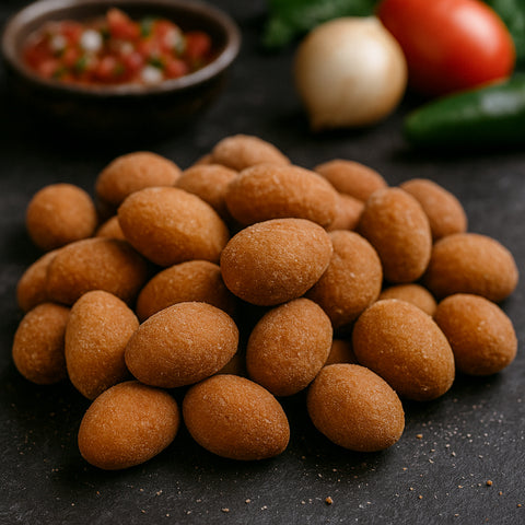 Kraukšķīgi zemesrieksti salsa glazūrā