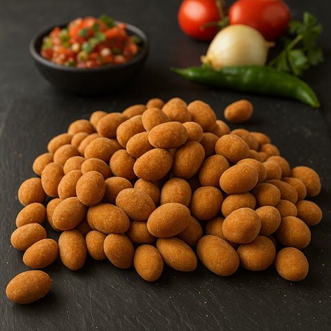 Kraukšķīgi zemesrieksti salsa glazūrā